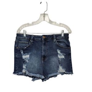 No Boundaries Women’s High Rise Fit Blue Distressed Shorts Size 13 Junior
